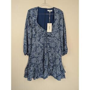 LIKELY Shawn Dress Womens 8 Blue Paisley Ruffle Hem Floral Mini Long Sleeve